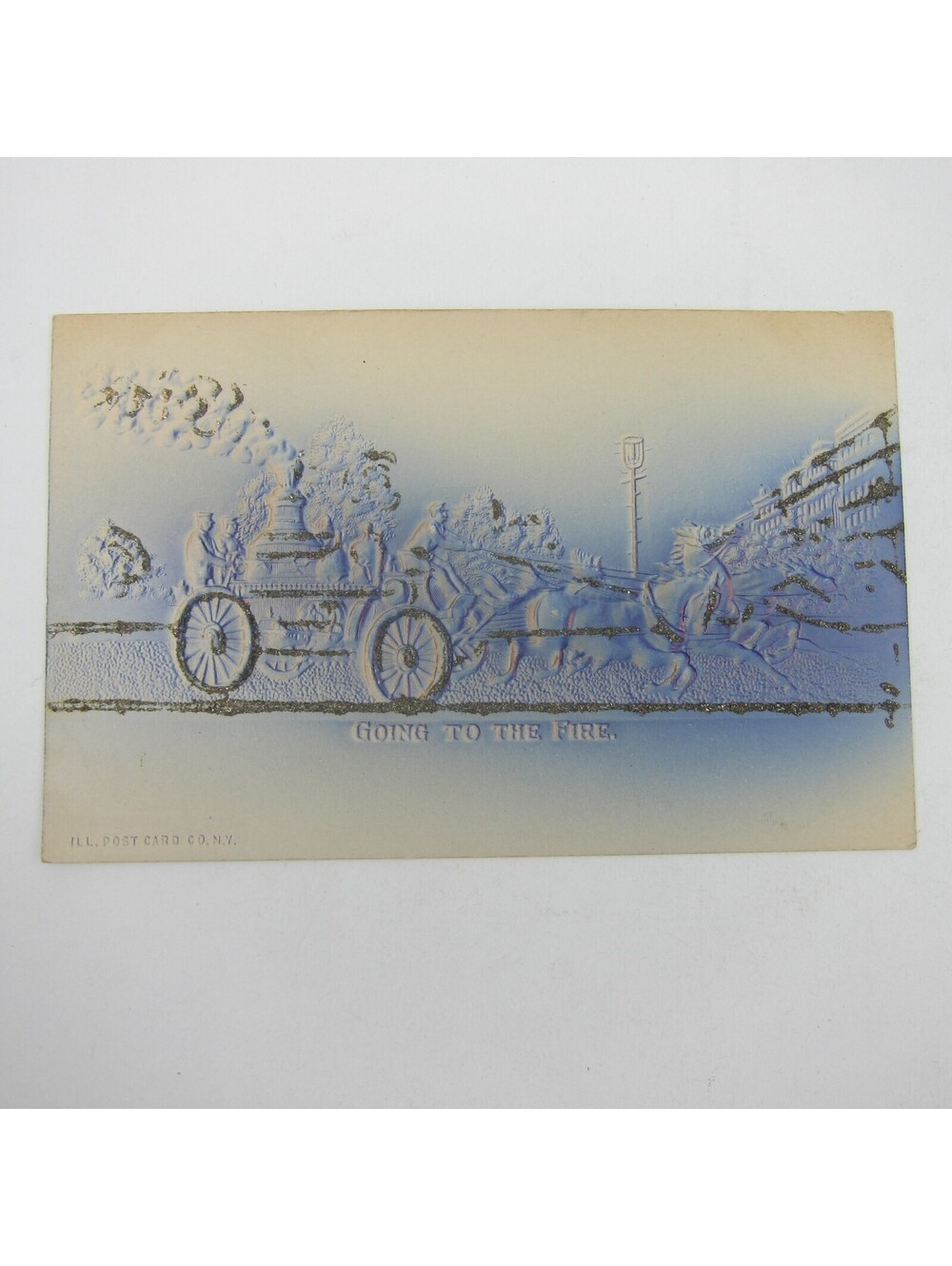 Postcard Firefighter Horse Drawn Fire Engine Going To Fire Embossed Antique RARE